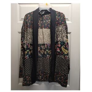 Vintage Cabrais Collection Size Large Floral Polka Dot Open Front Cardigan